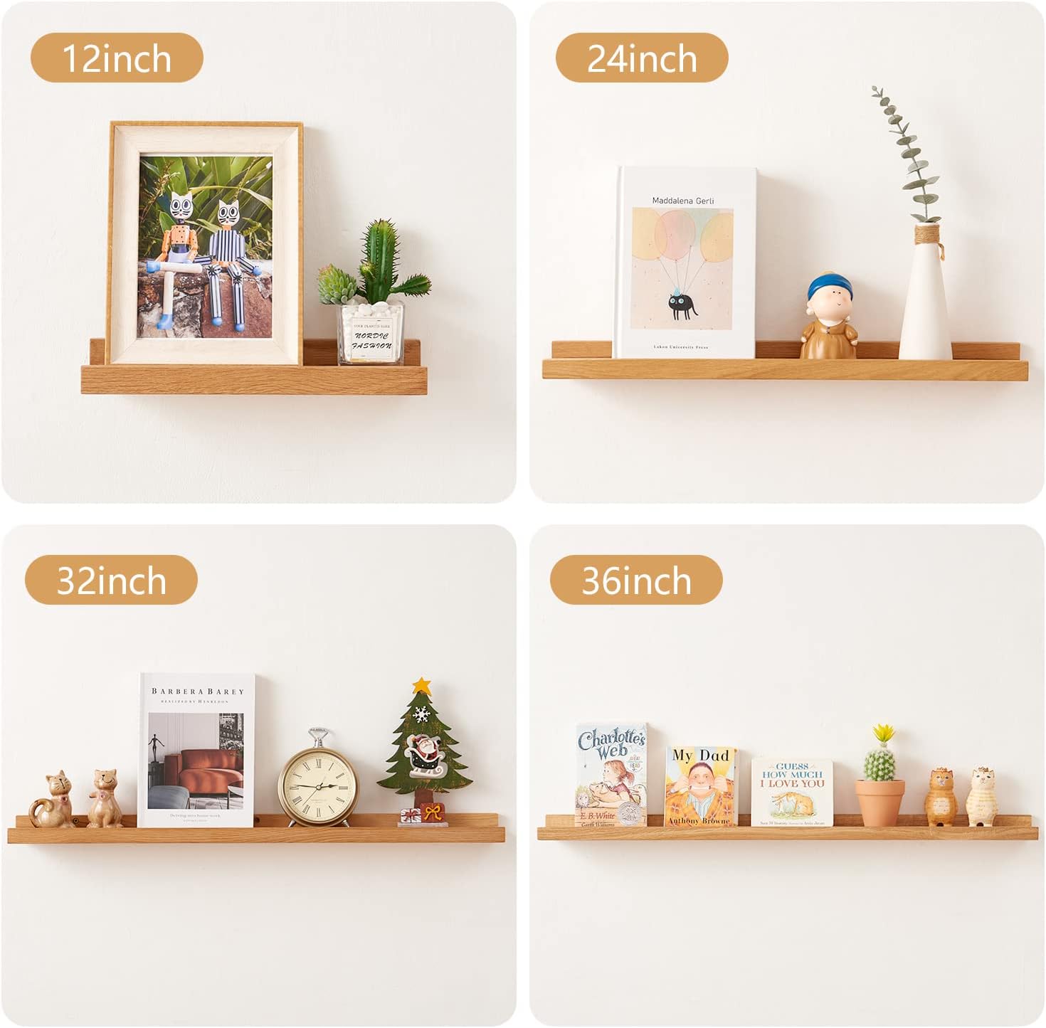 Natural Oak Wood Floating Shelf 12 Inch
