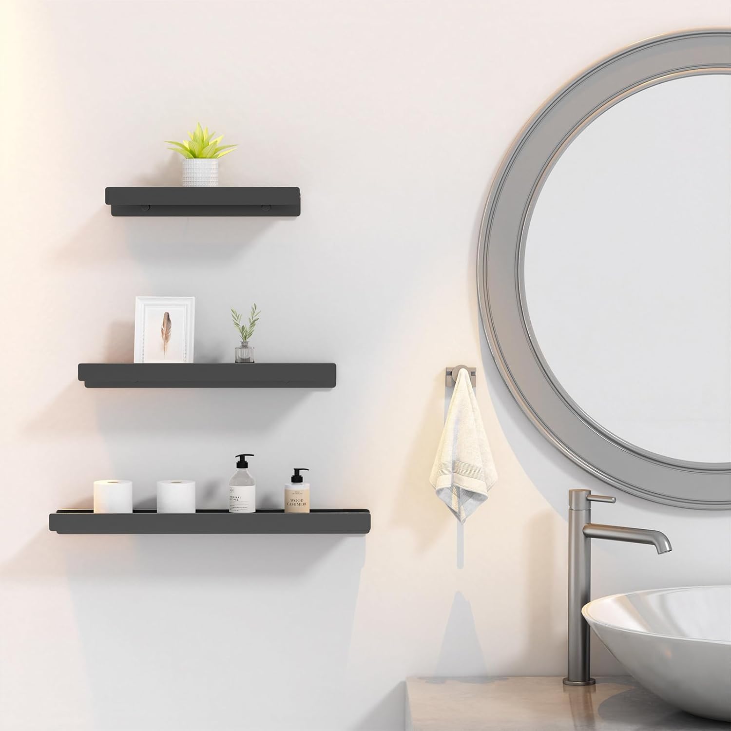 Danpoo Black Floating Metal Wall Shelf 12 Inch