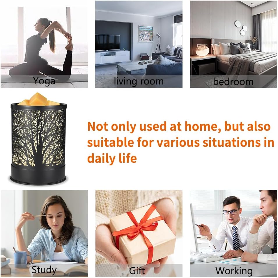 Metal Wax Melts Warmer with LED Light Black Tree Design