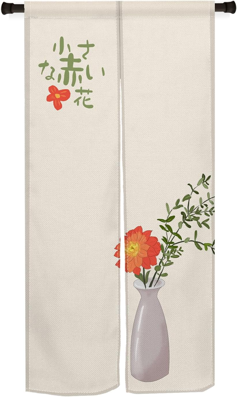Japanese Style Door Curtain with Little Red Flowers