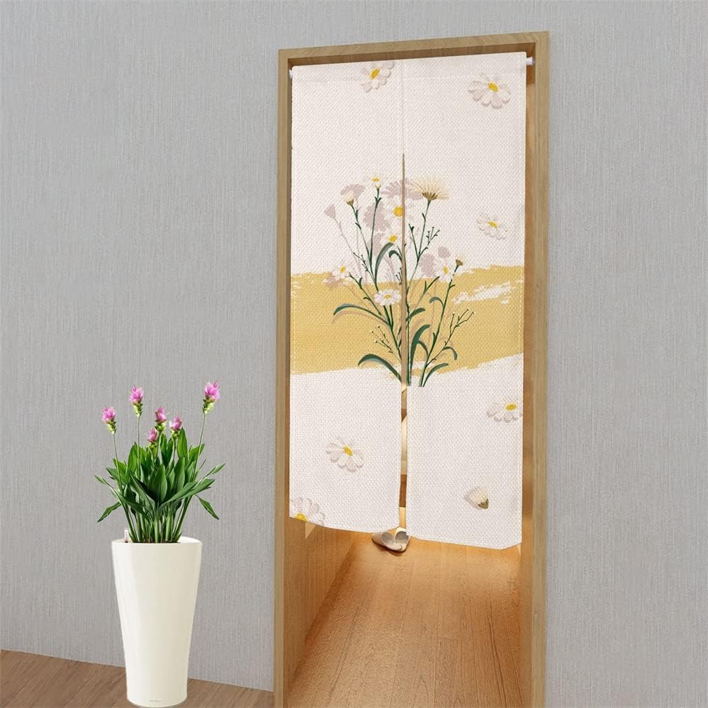 Leowefowa Japanese Noren Curtain Panel with Daisy Print