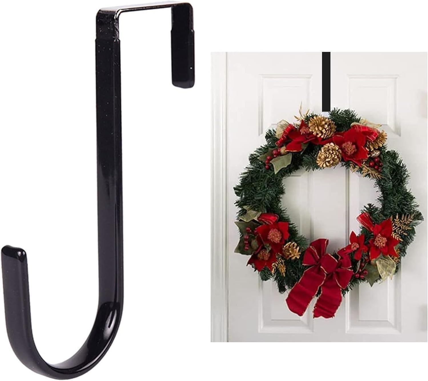 Black Wreath Hanger for Front Door Metal Hook Holder