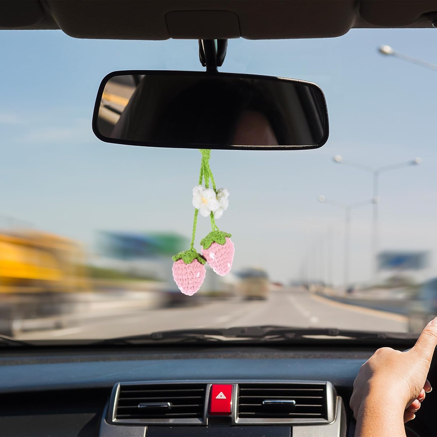 4 PCS Crochet Strawberry Car Hanging Ornaments