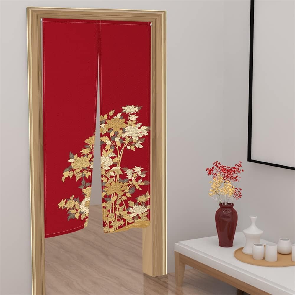 Leowefowa Red Blooming Flowers Door Curtain