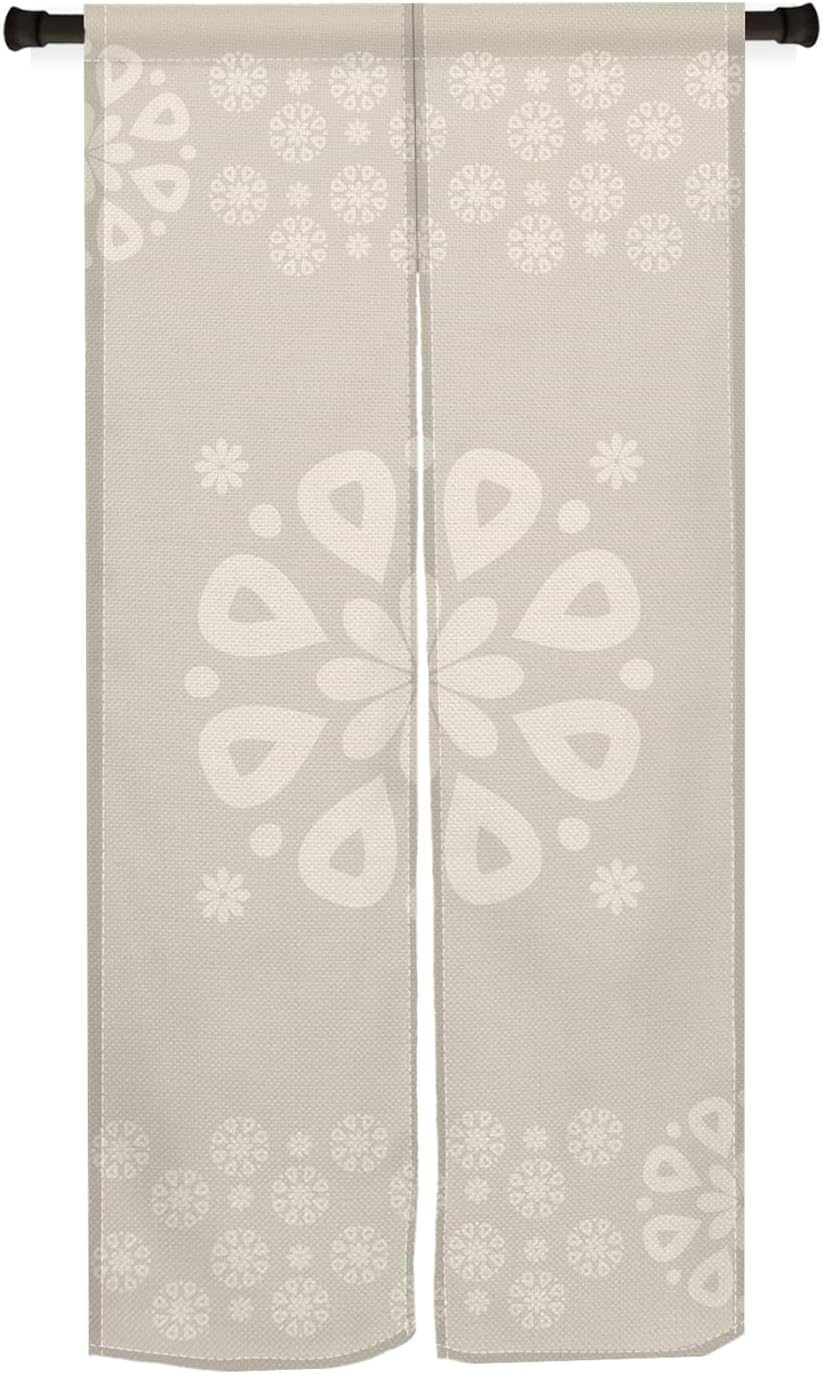Noren Japanese Style Door Curtain Panel 34x60 Inch Flowers Beige