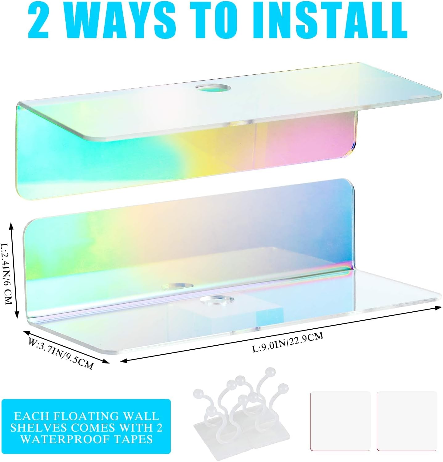 Weysat Iridescent Acrylic Floating Shelves 4 Pcs