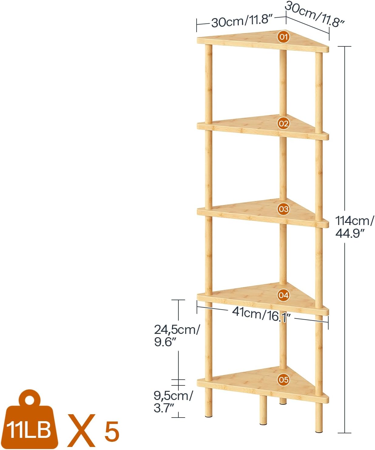 HOOBRO 5-Tier Bamboo Corner Bookshelf Stand
