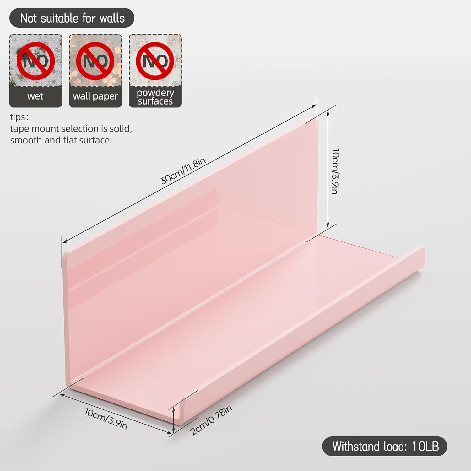 PAVSTINE 12 Inch Pink Floating Shelves No Drilling