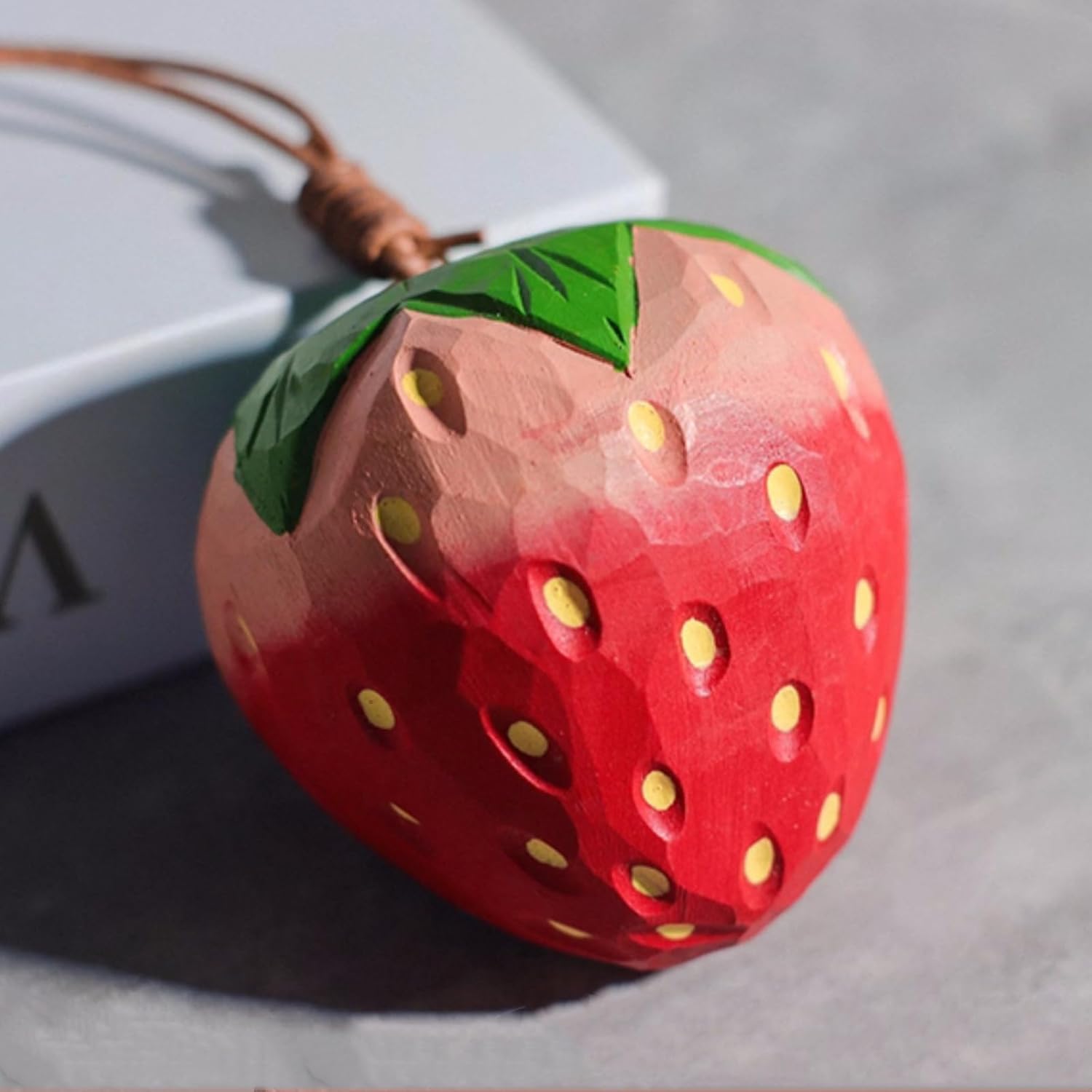 Handcrafted Strawberry Wood Ornament - Car Decor Gift for Women