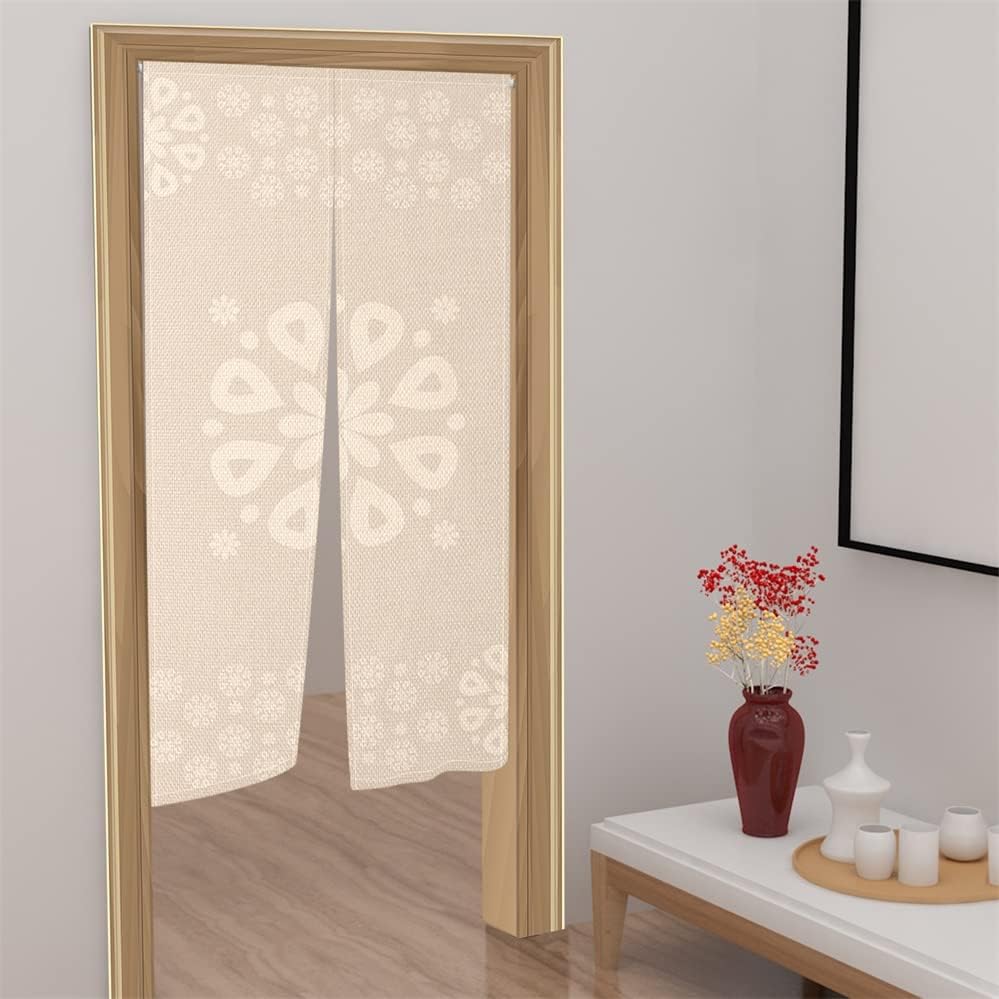 Leowefowa Noren Curtain Panel Flowers Printed Beige 335 x 472