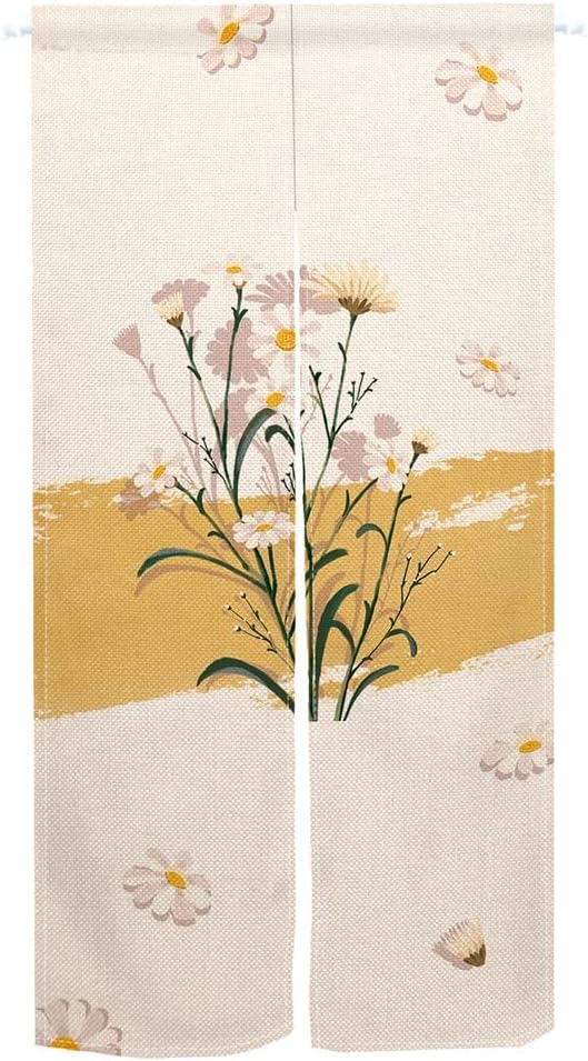 Leowefowa Japanese Noren Curtain Panel with Daisy Print