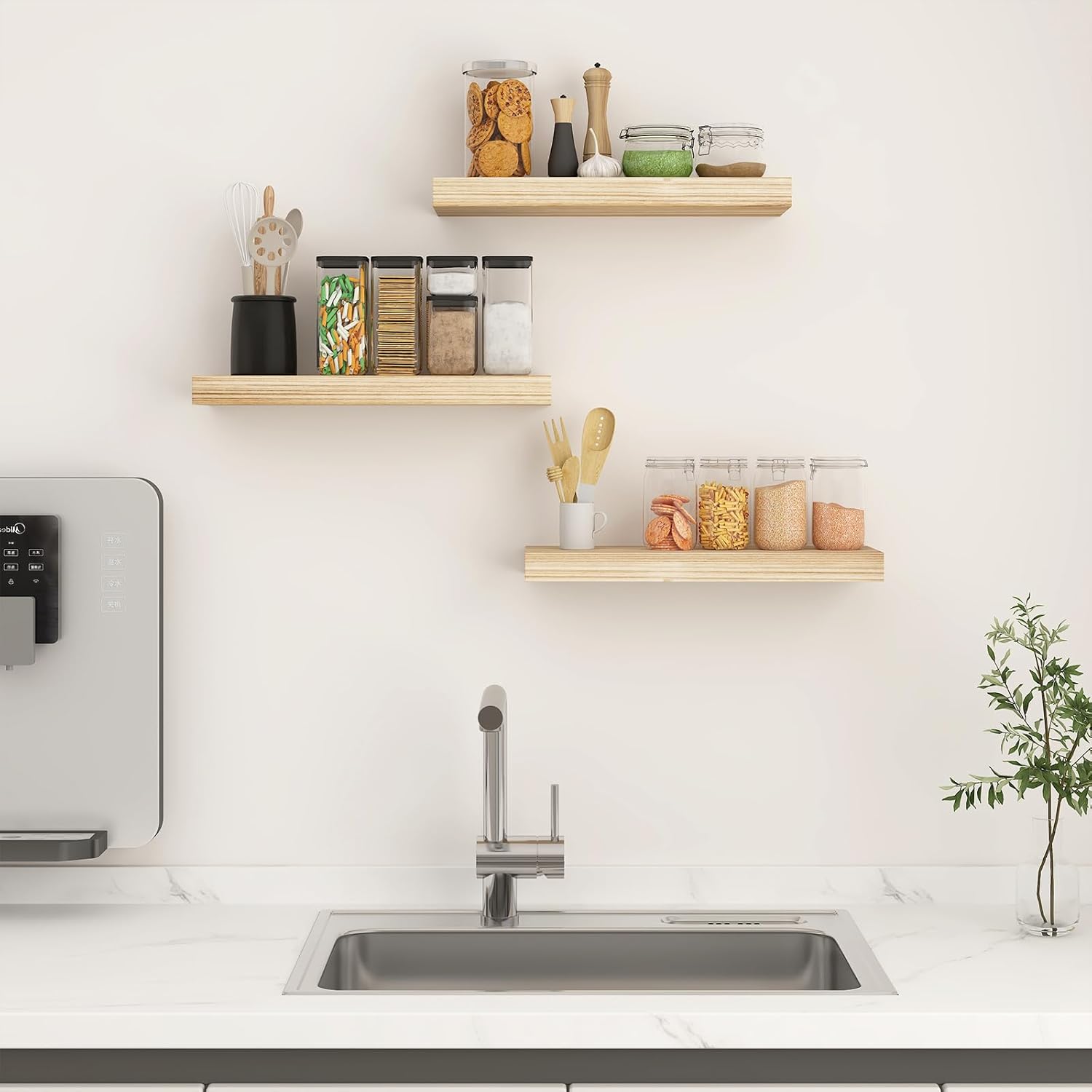BOFIRE Floating Wall Shelves - 17 Inch Solid Wood Decor