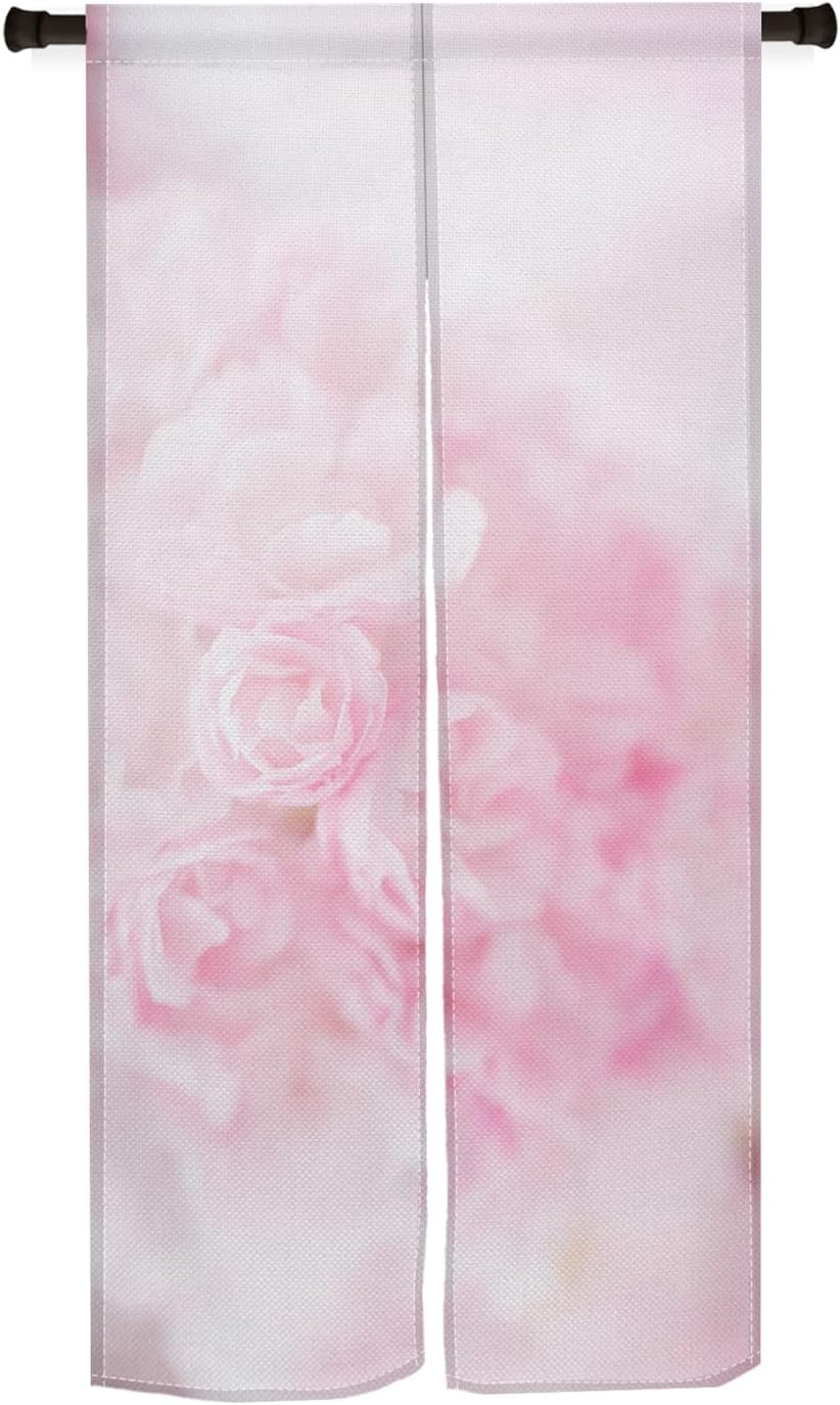 Japanese Style Noren Door Curtain Pink Bloomy Flowers 34x60