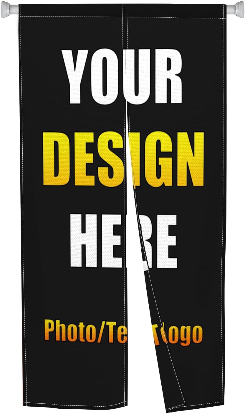 Leowefowa Custom Double Sided Noren Curtain Panel with Photo Text Logo