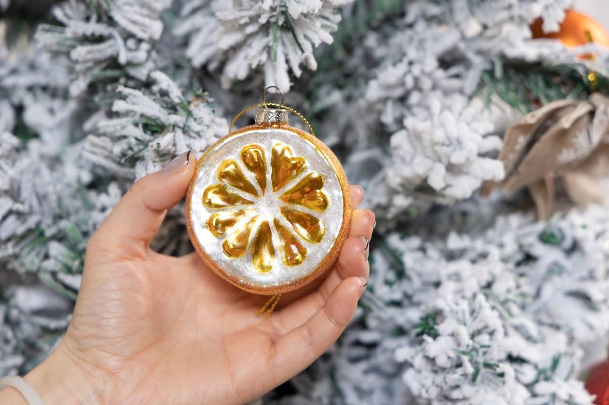 2 Pack Hand Blown Glass Lemon Ornaments for Christmas Tree
