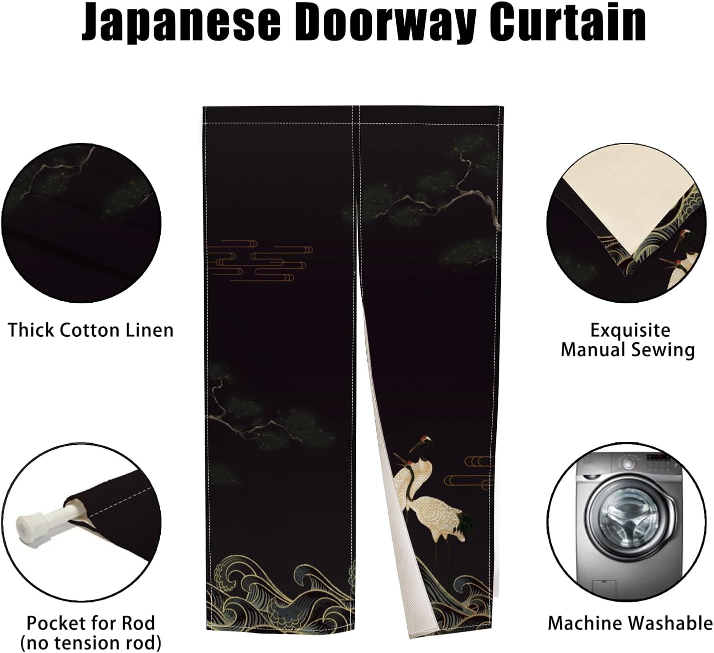 Traditional Japanese Noren Door Curtain Red-Crowned Crane 335x472 Inch