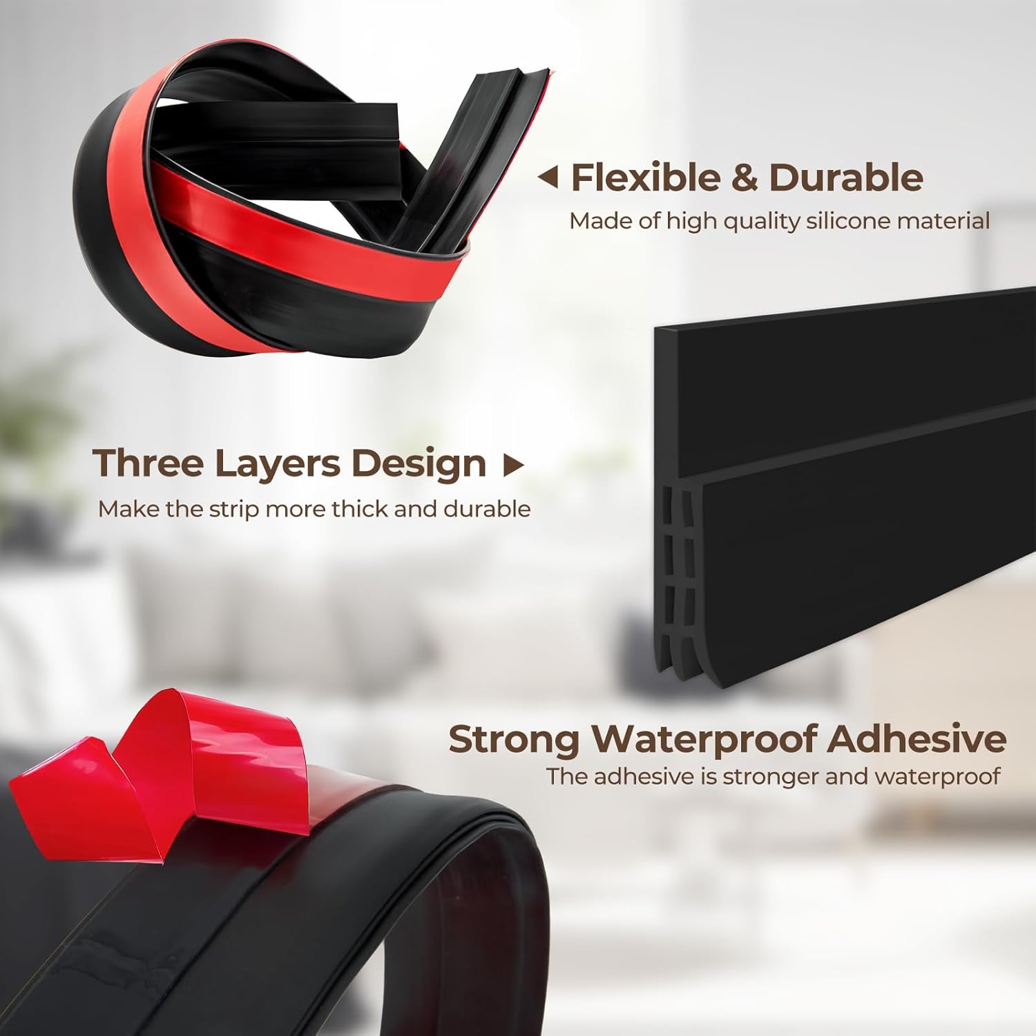 Ohuhu Door Draft Stopper 2 Pack 39 Inch Black silicone Seal