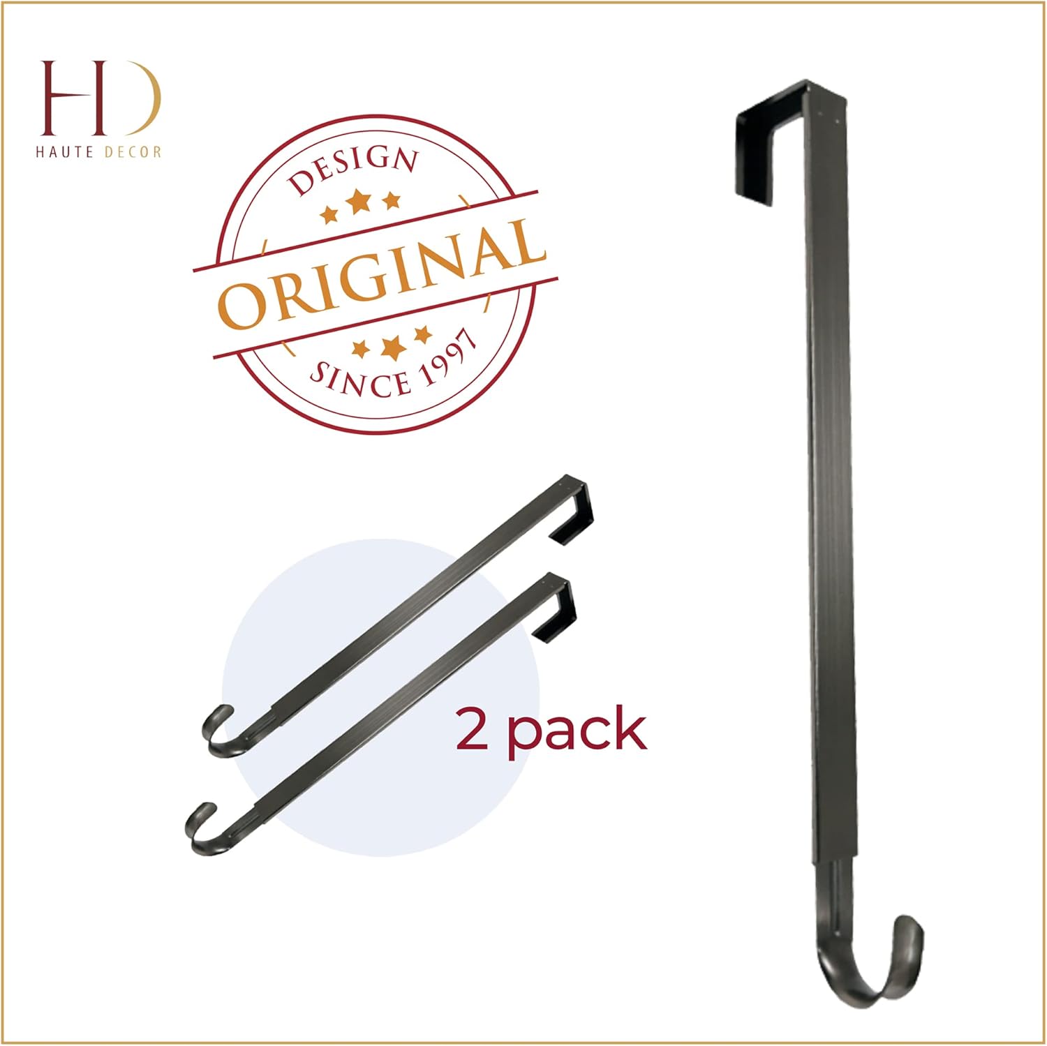 Haute Decor Adjustable Wreath Hanger 2 Pack - Brushed Nickel
