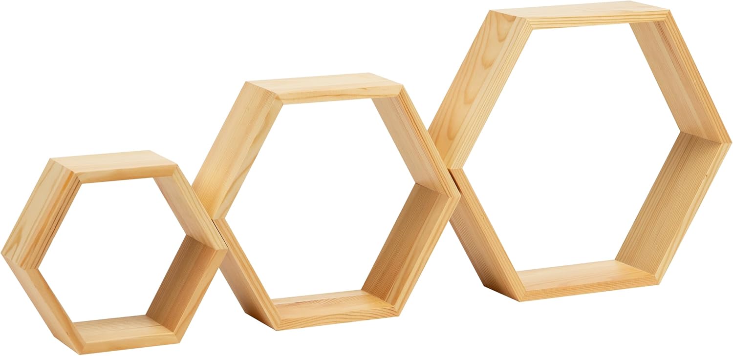 Mind Reader Hexagon Floating Shelves Set of 3 Brown