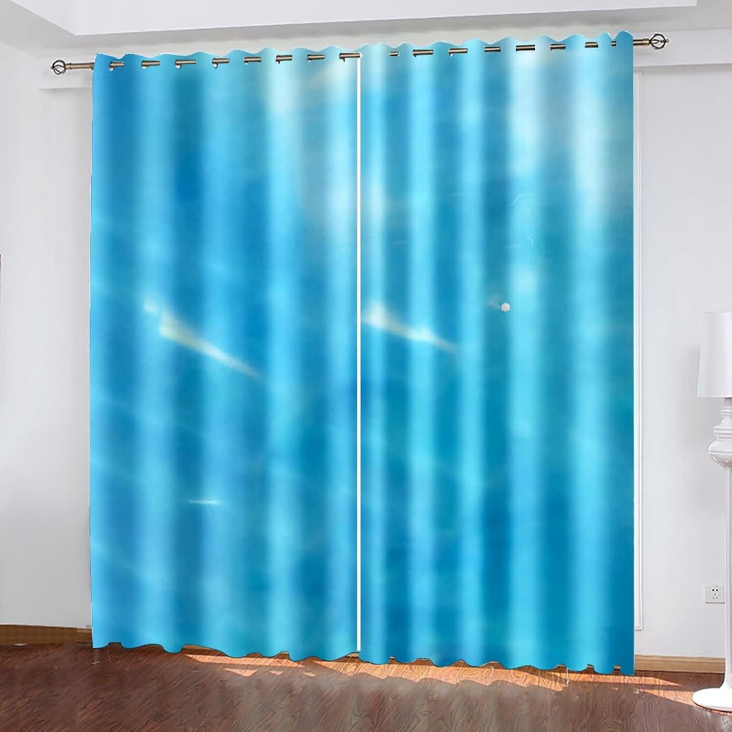 Homxi Blackout 2 Panel Set for Balcony Sea Blue Grommet Curtains