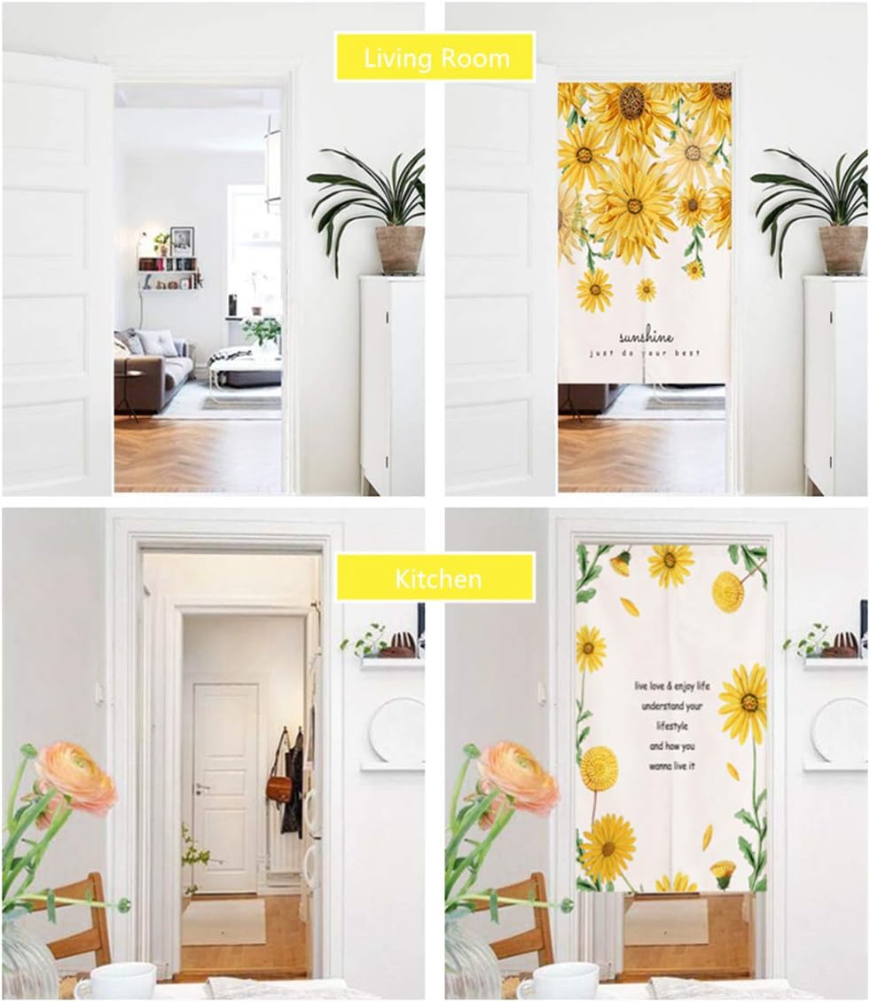 Japanese Noren Curtain Sunflower Doorway Decor
