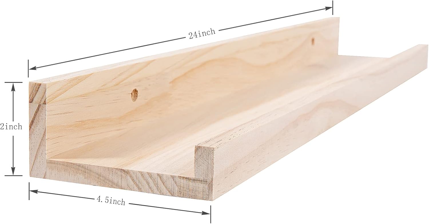 MBYD 24 Inch Floating Shelves Set of 3 Natural Wood
