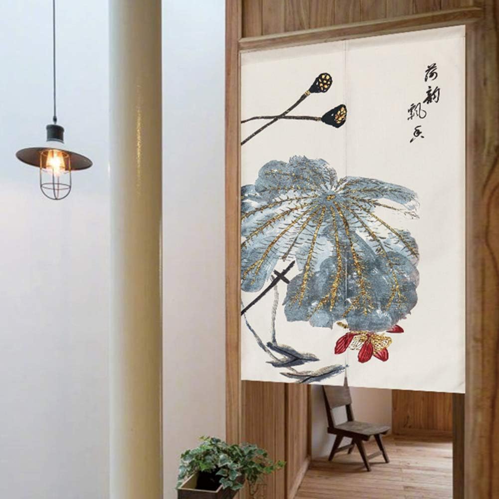 BAIHT HOME Japanese Curtain Lotus Design Cotton Linen Door Panel