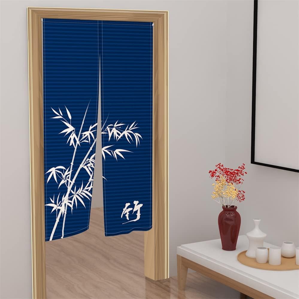 Leowefowa Bamboo Printed Door Curtain Panel 335 x 472 Royal Blue