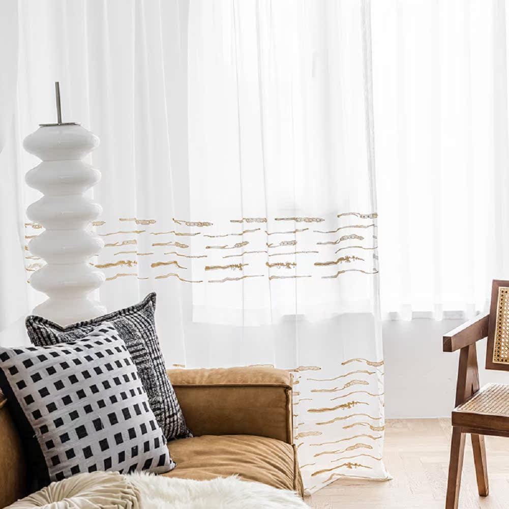 European American Pastoral Style Semi Sheer Curtains Panel 100x95 White