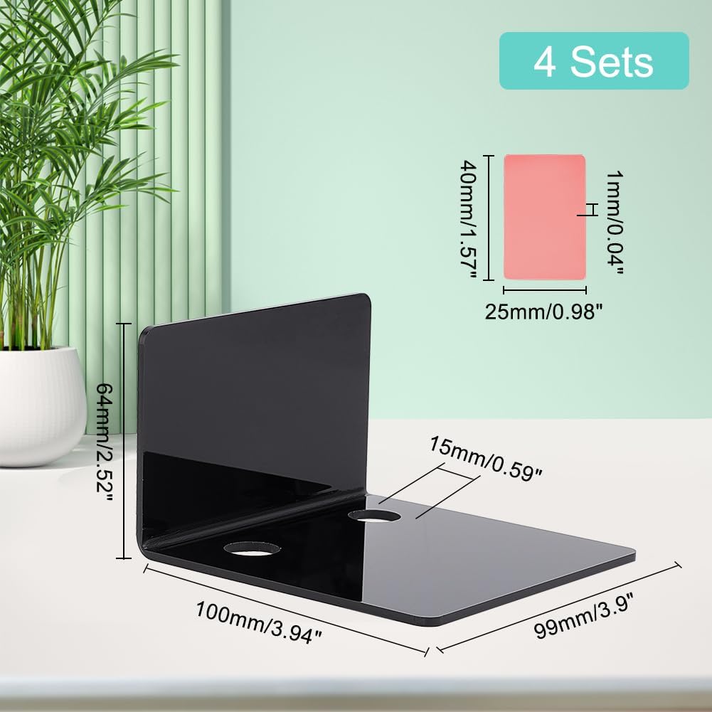PH PandaHall 4 Pack Acrylic Floating Shelves Black