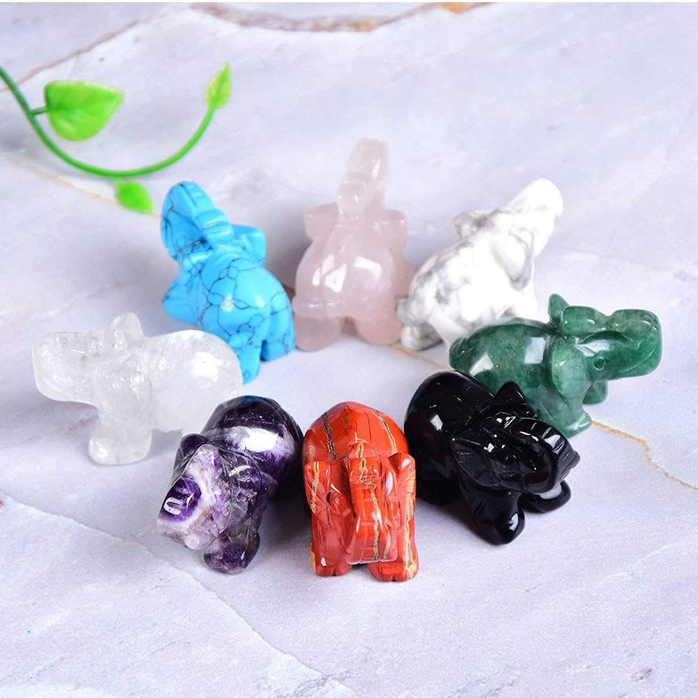HXSCOO 1PC Natural Crystal Elephant Amethyst Obsidian Home Decor Stone