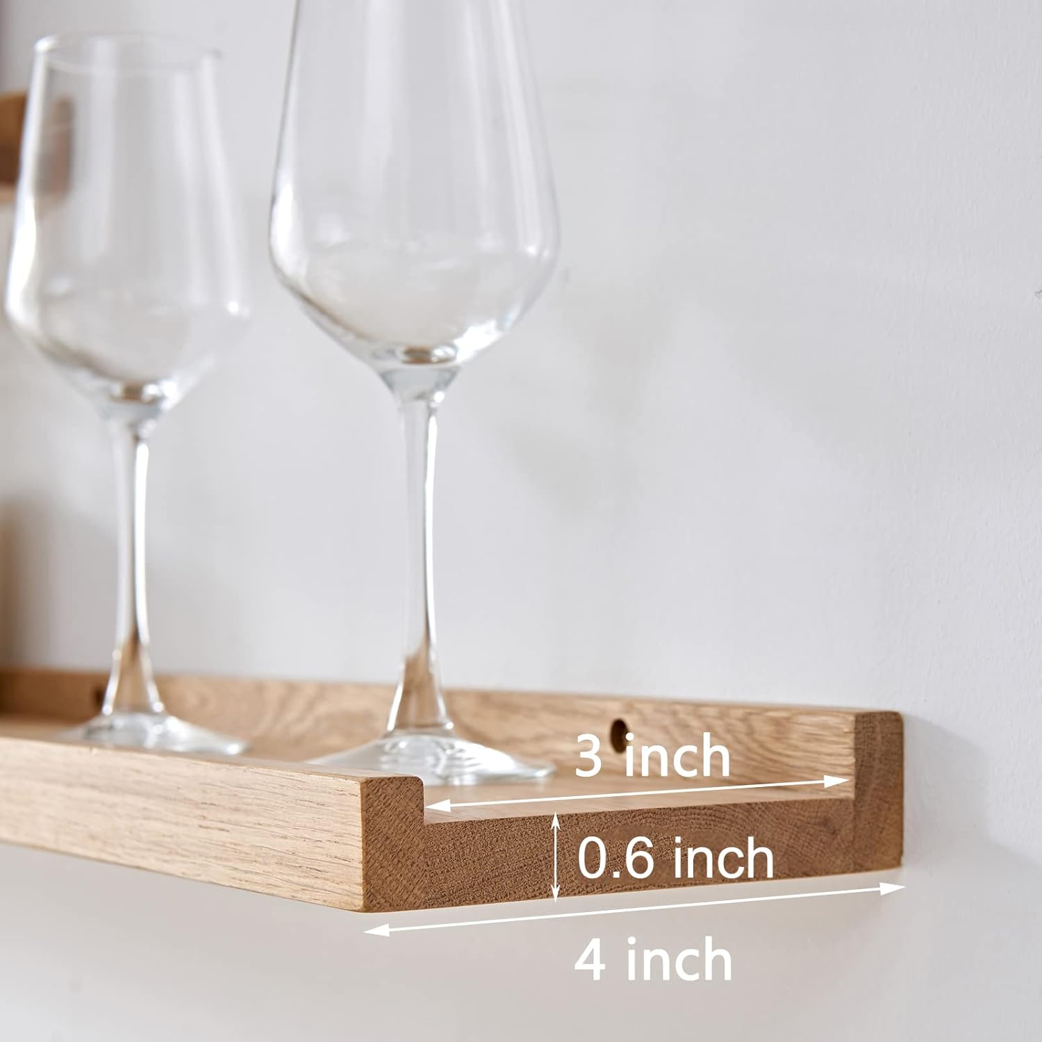 Natural Solid Oak Floating Wall Shelf 16 Inch