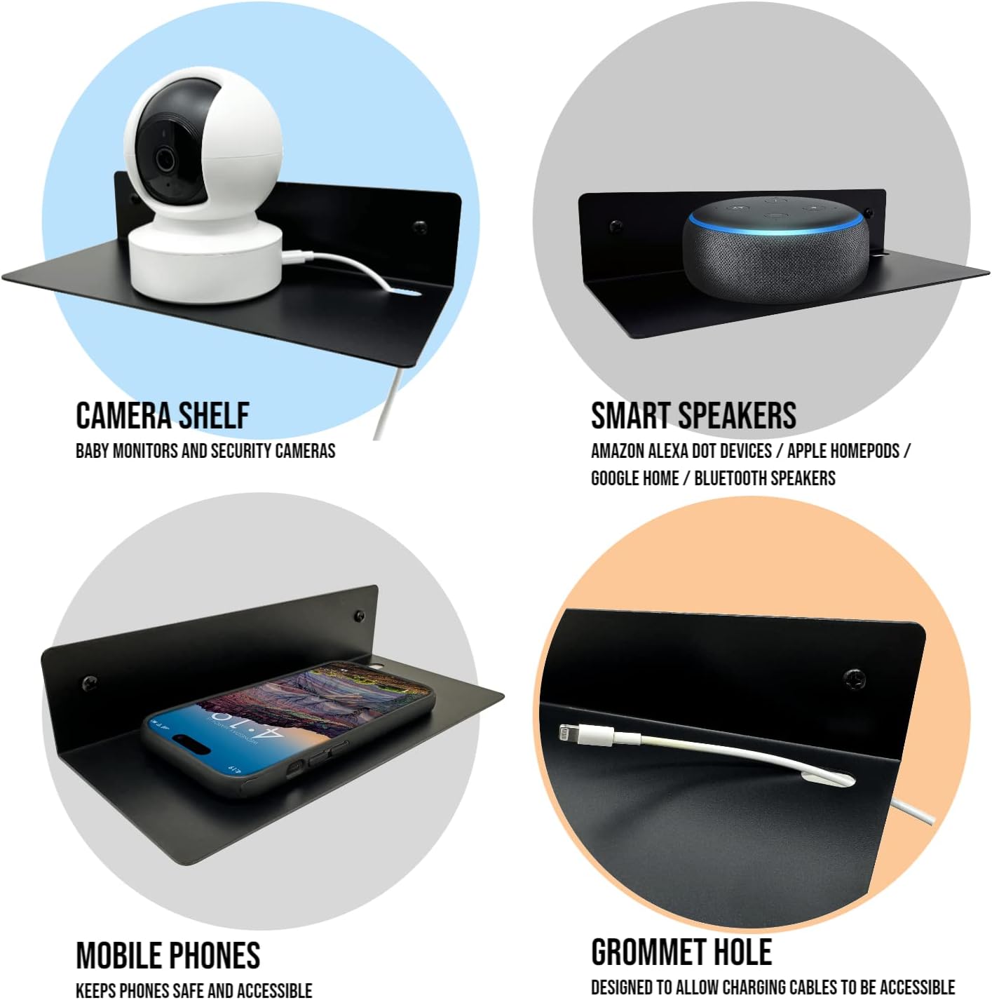 Mitus Small 9 Inch Floating Metal Wall Shelf Black