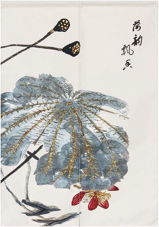 BAIHT HOME Japanese Curtain Lotus Design Cotton Linen Door Panel