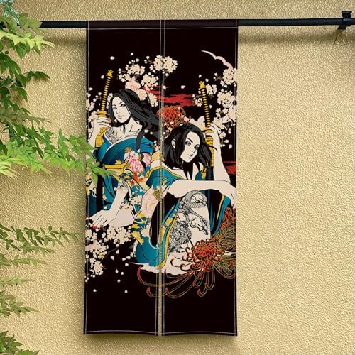 Japanese Noren Door Curtain with Ukiyoe Design