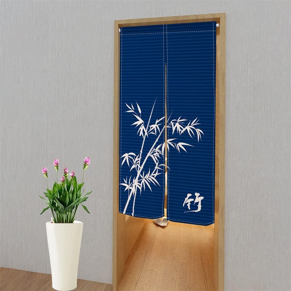 Leowefowa Bamboo Printed Door Curtain Panel 335 x 472 Royal Blue