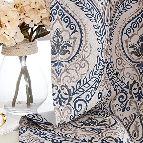 Vangao Damask Curtains 2 Panels 63 Inch Blue on Beige