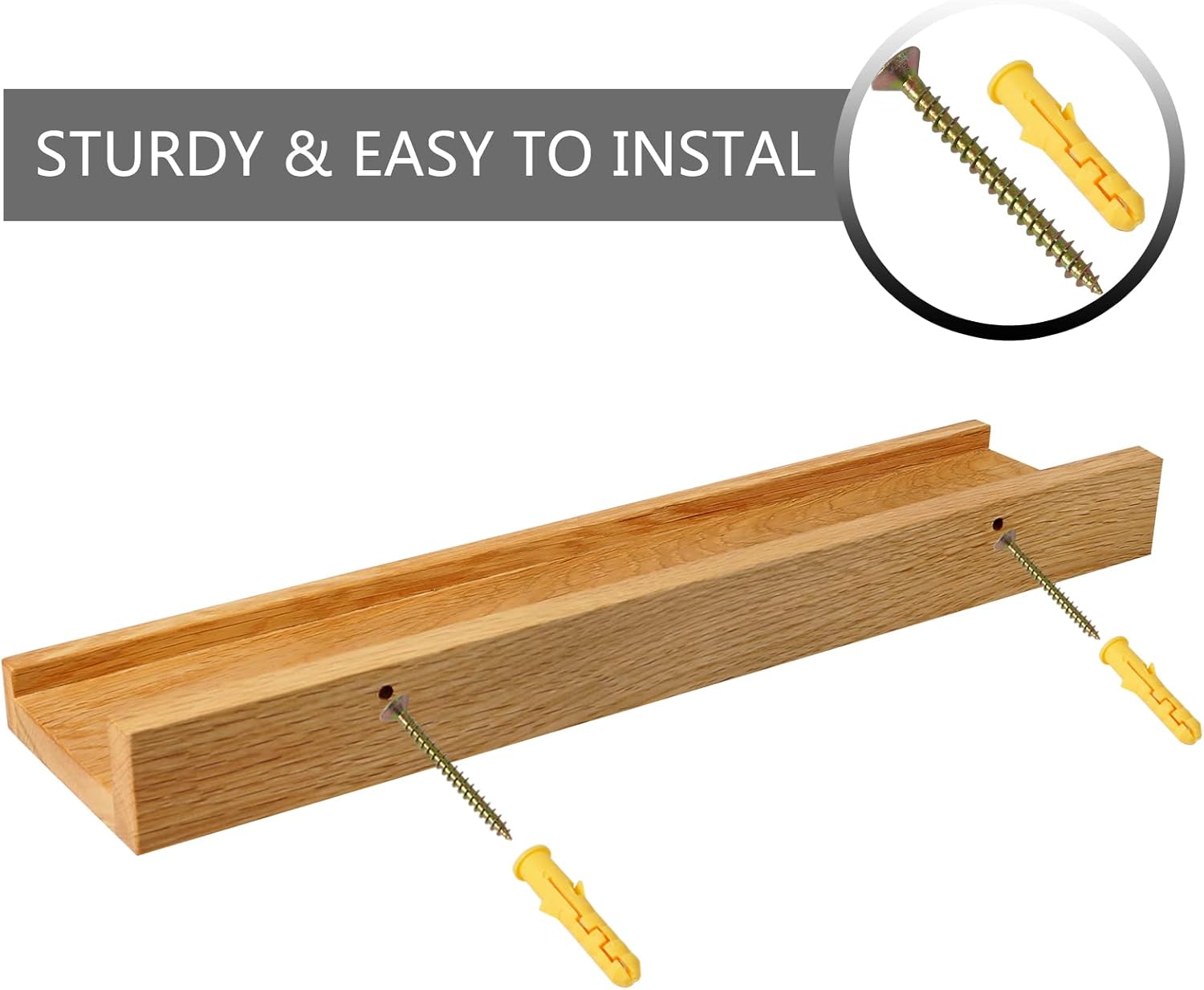 Natural Solid Oak Floating Wall Shelf 16 Inch