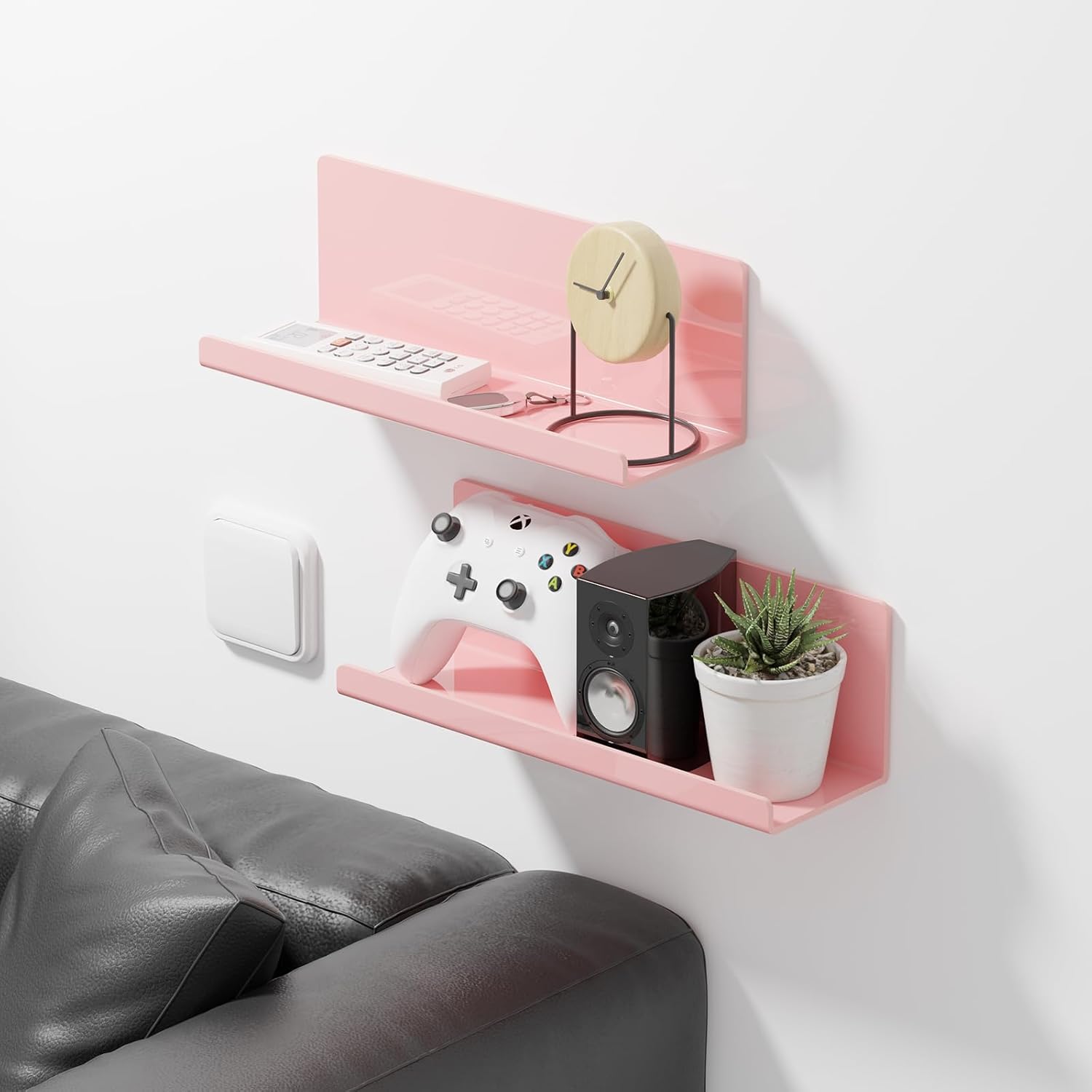PAVSTINE 12 Inch Pink Floating Shelves No Drilling