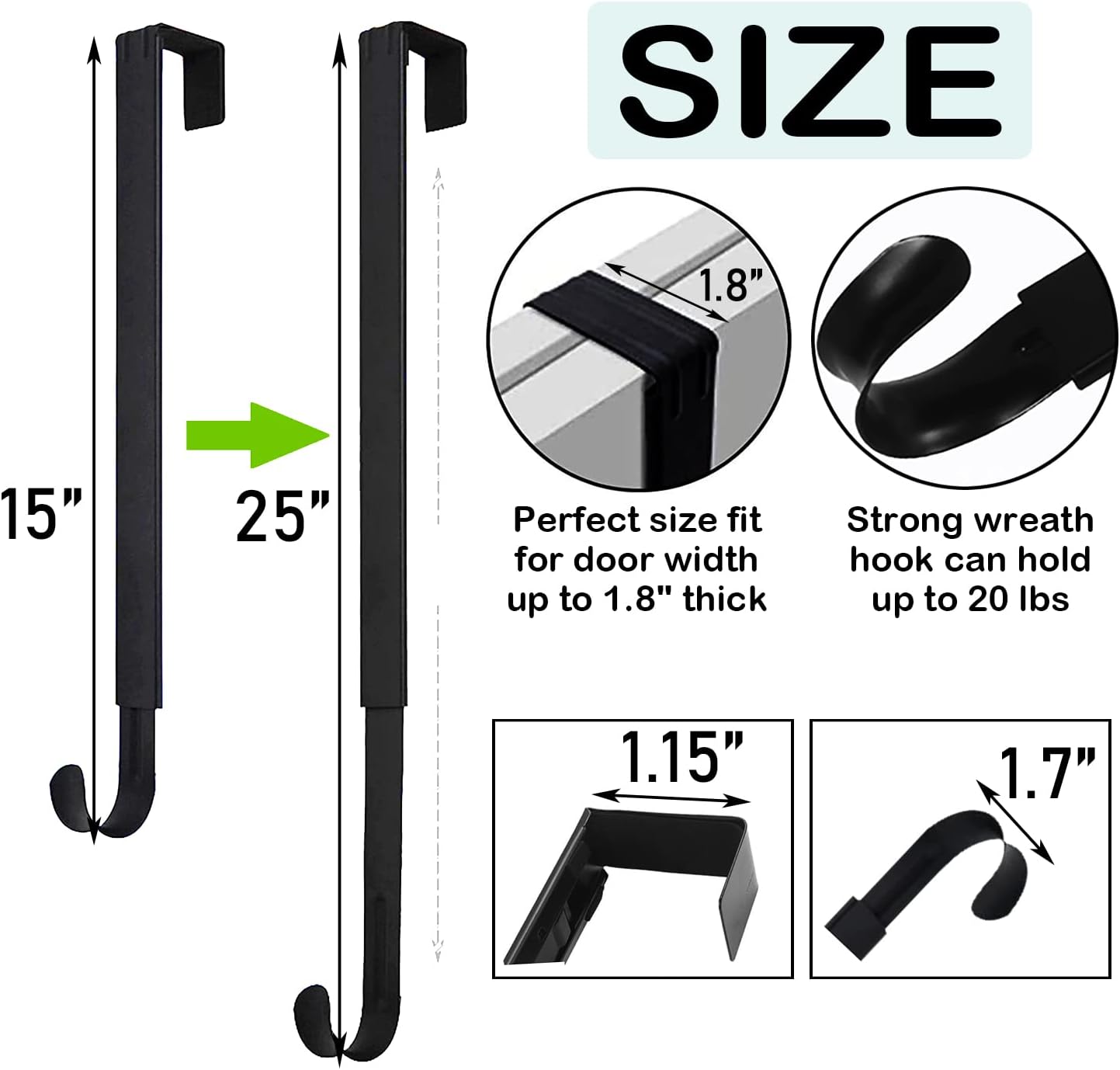 Adjustable Wreath Hanger Front Door Black 15-25 Inches