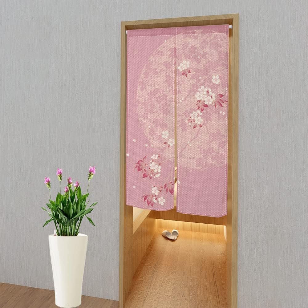 Leowefowa Pink Blossom Door Curtain with Privacy