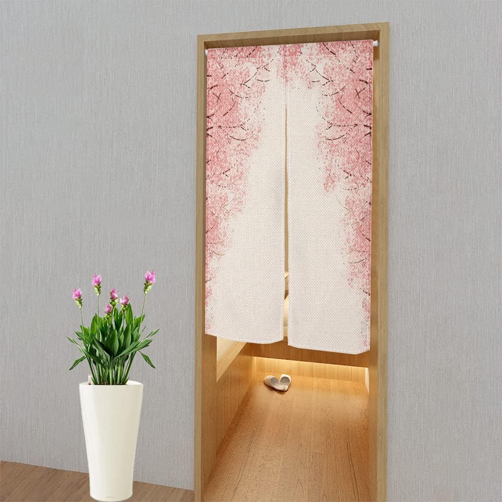 Leowefowa Pink Cherry Blossom Noren Curtain