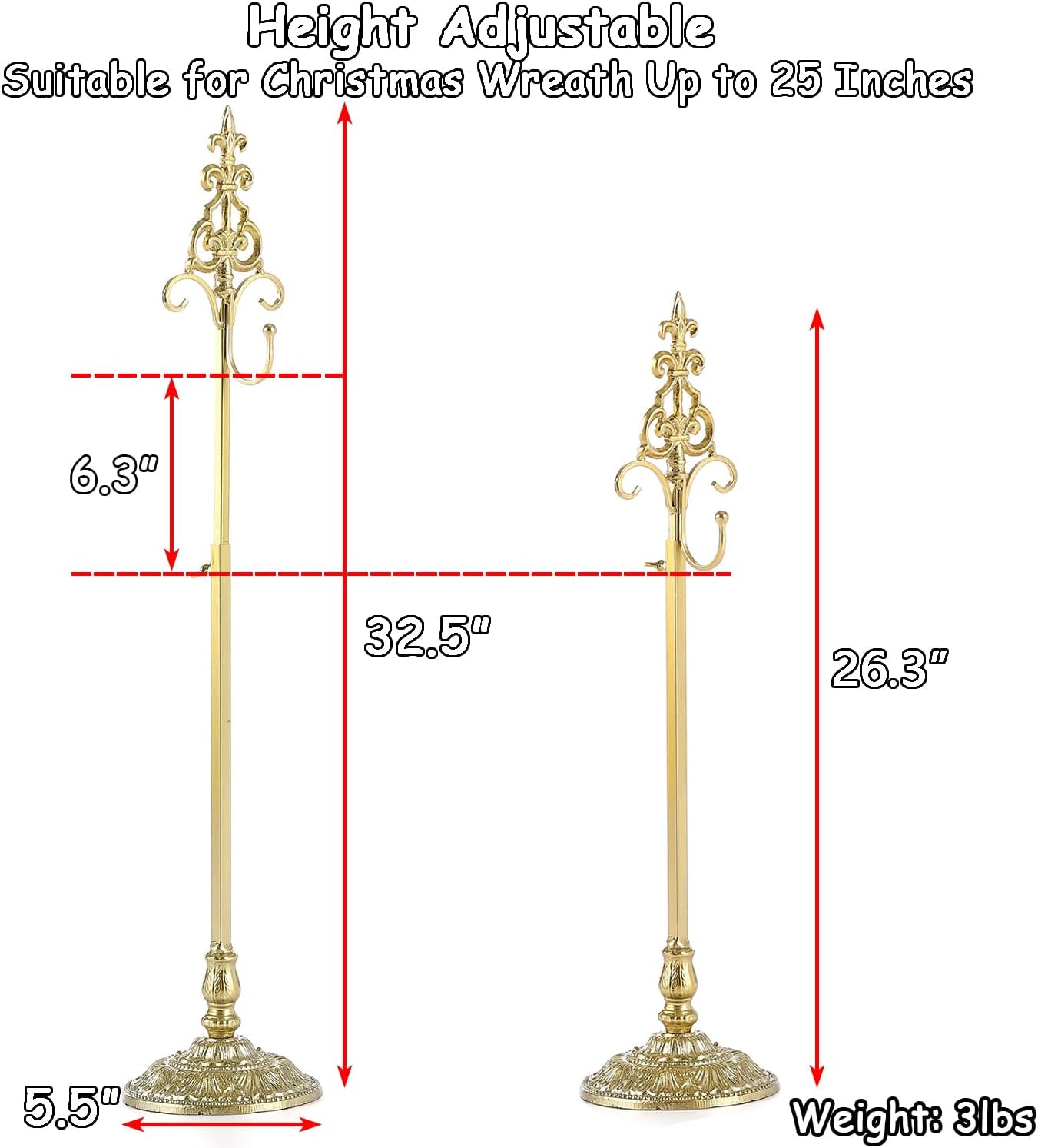 Adjustable Metal Wreath Stand with Wrought Iron Base