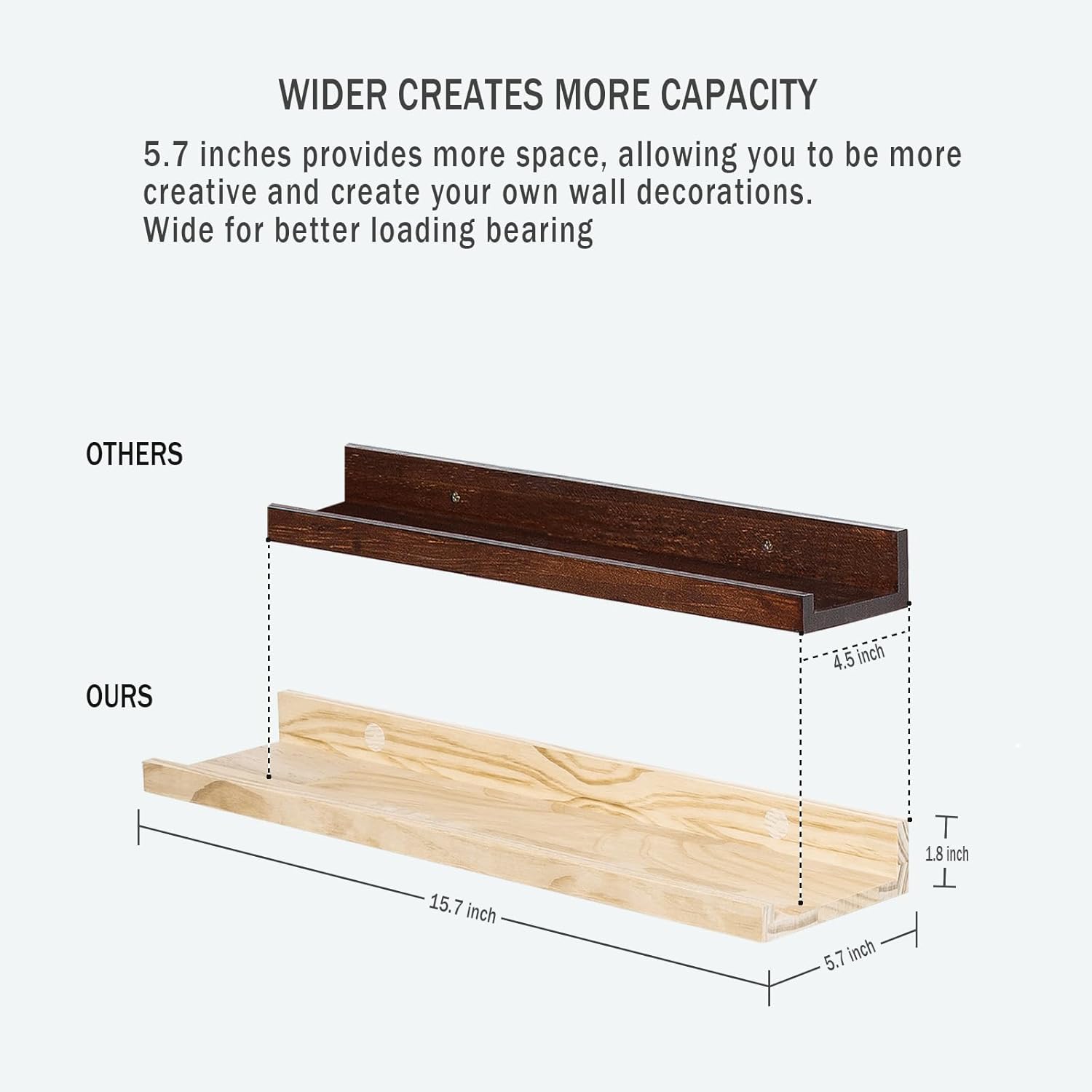 AZSKY Floating Shelves Set 2 Natural Wood Wall Mount Bookshelf