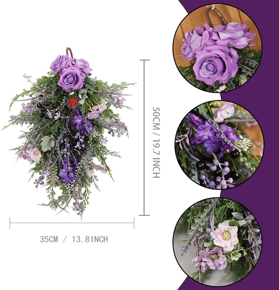 Artificial Lavender Wreath 20 Inch Purple Floral Wall Hanging