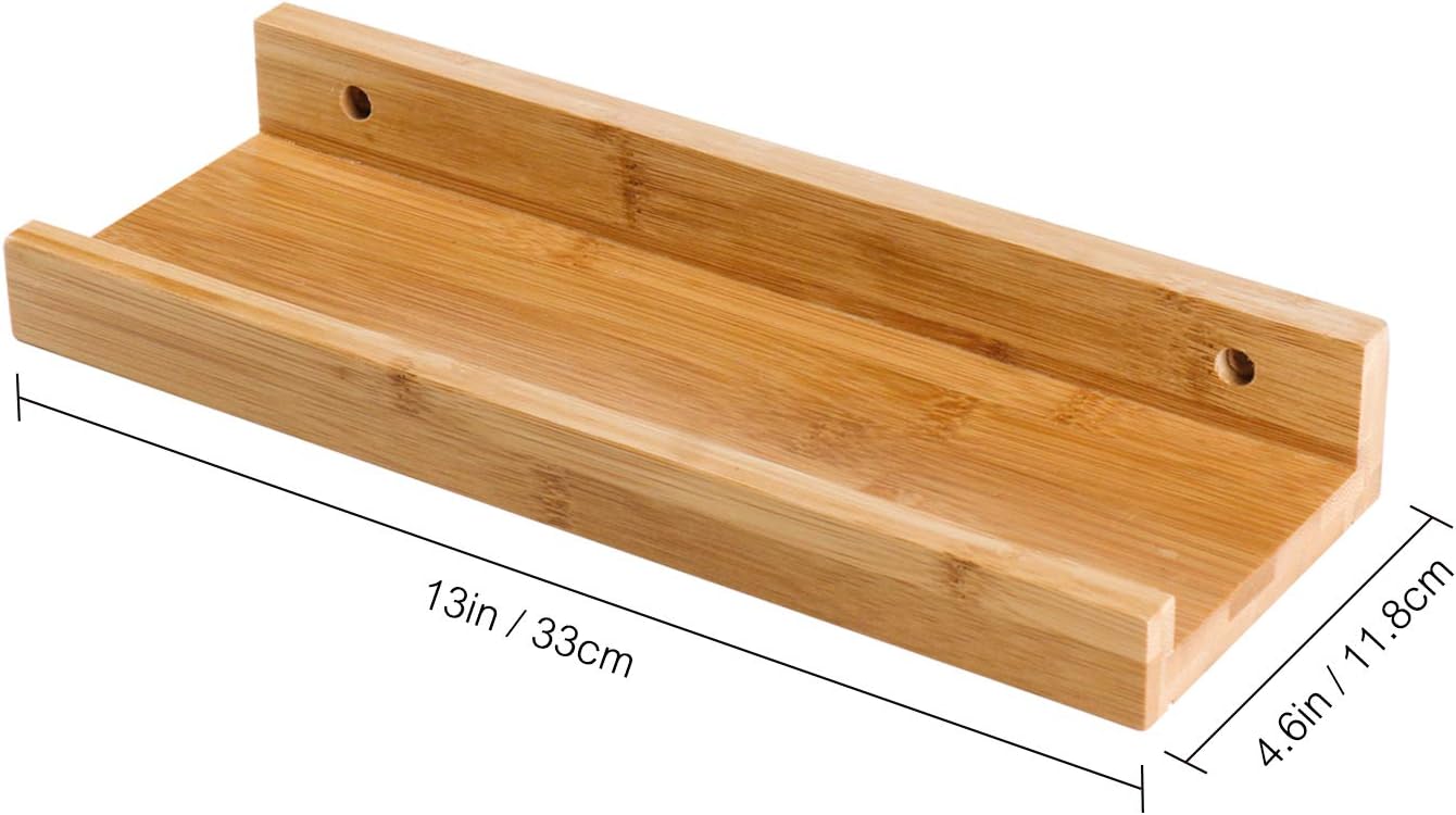 Natural Bamboo Floating Shelves Wall Mounted Decor Organizer