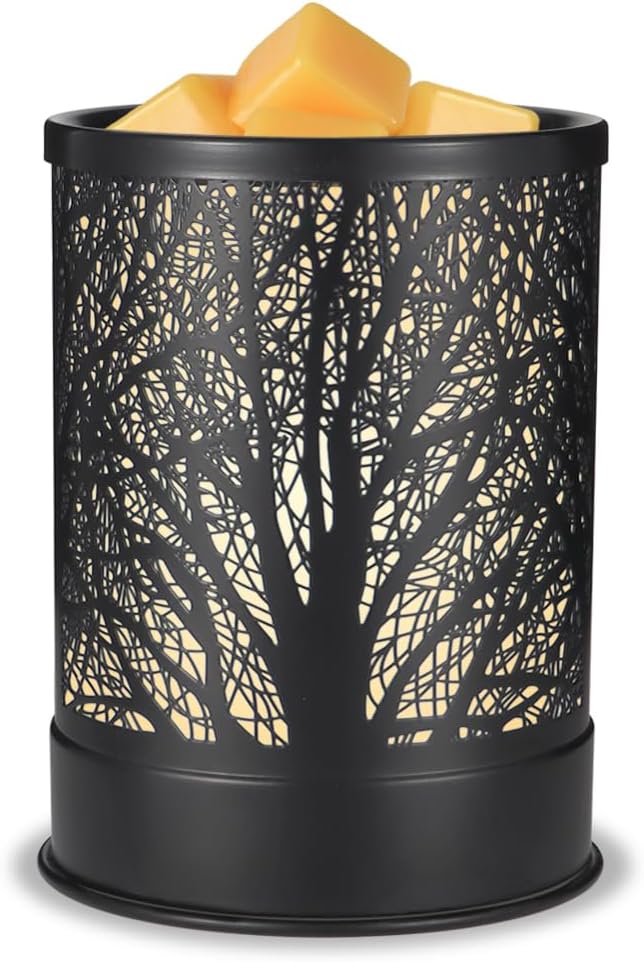 Metal Wax Melts Warmer with LED Light Black Tree Design