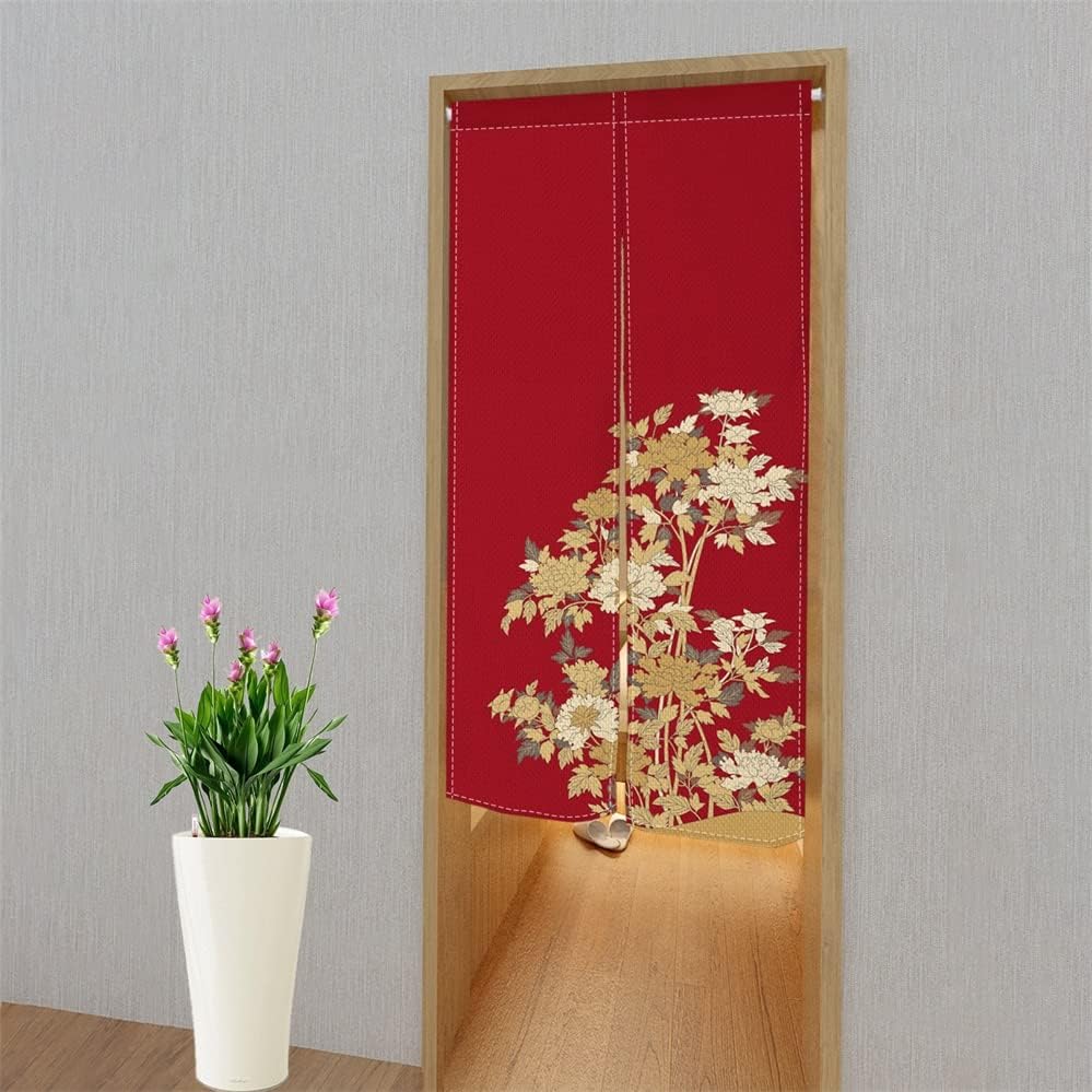 Leowefowa Red Blooming Flowers Door Curtain