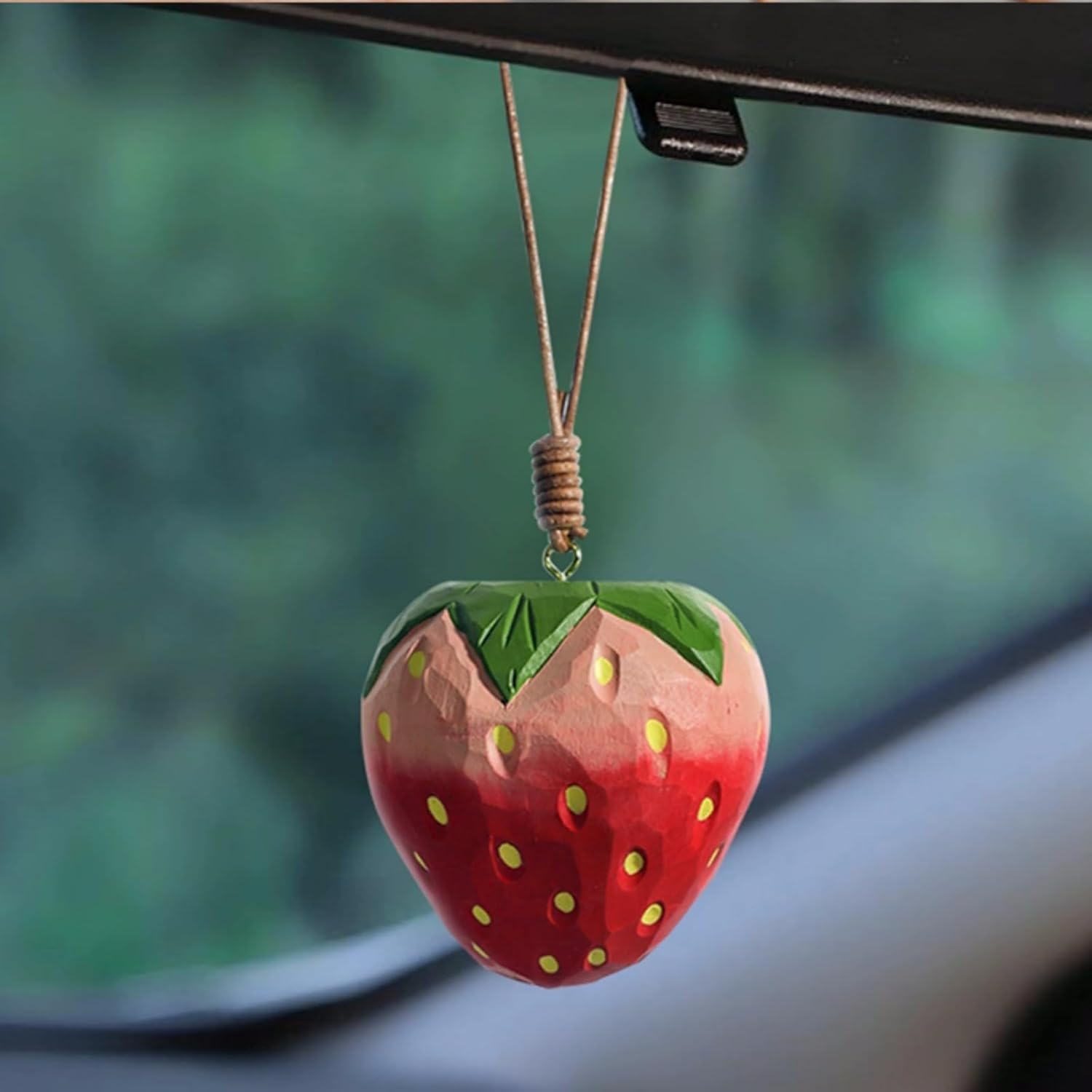 Handcrafted Strawberry Wood Ornament - Car Decor Gift for Women