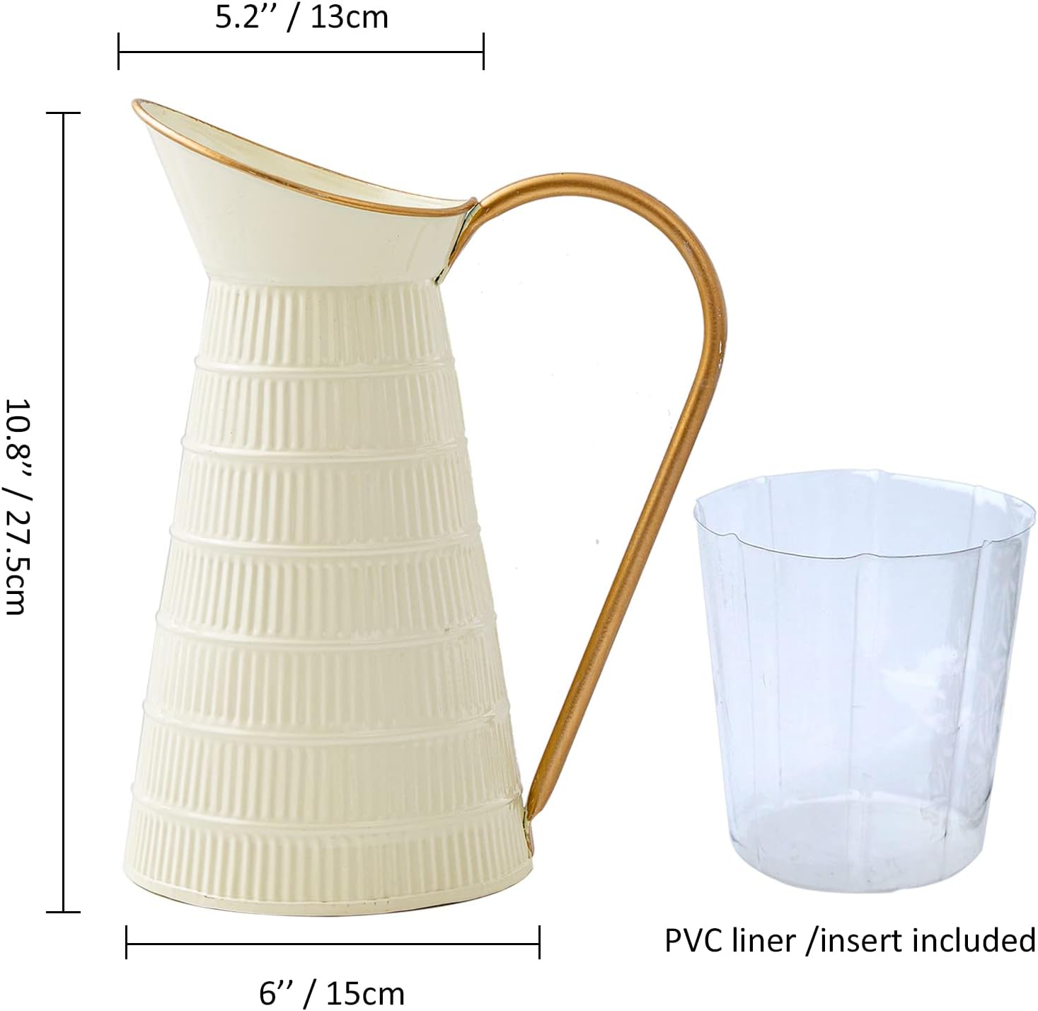 Elegant Cream Metal Pitcher Vase 108H